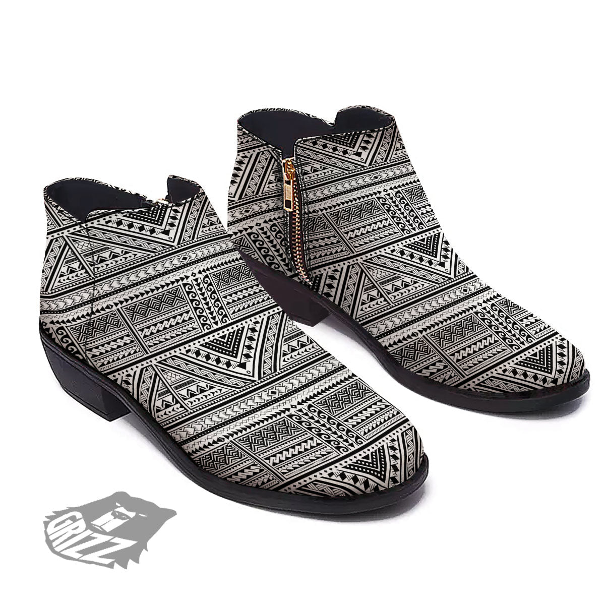 Tattoo Maori Polynesian Print Pattern Ankle Boots-grizzshop