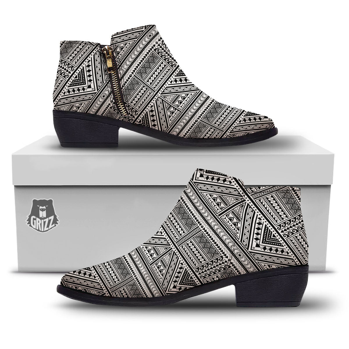 Tattoo Maori Polynesian Print Pattern Ankle Boots-grizzshop