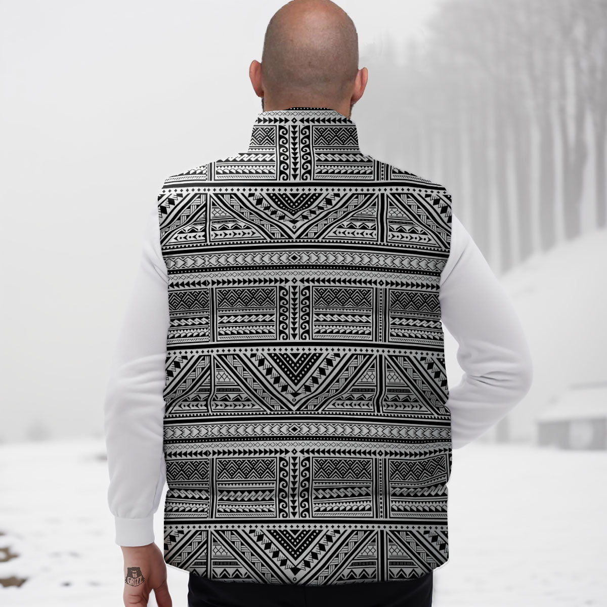Tattoo Maori Polynesian Print Pattern Down Vest