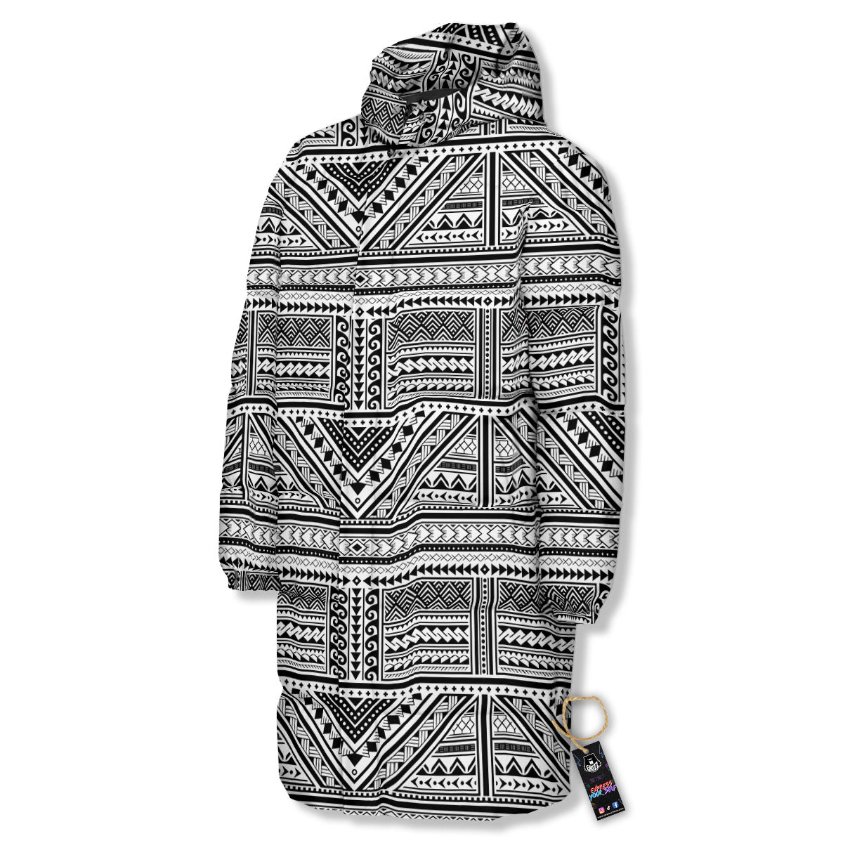Tattoo Maori Polynesian Print Pattern Long Down Jacket-grizzshop