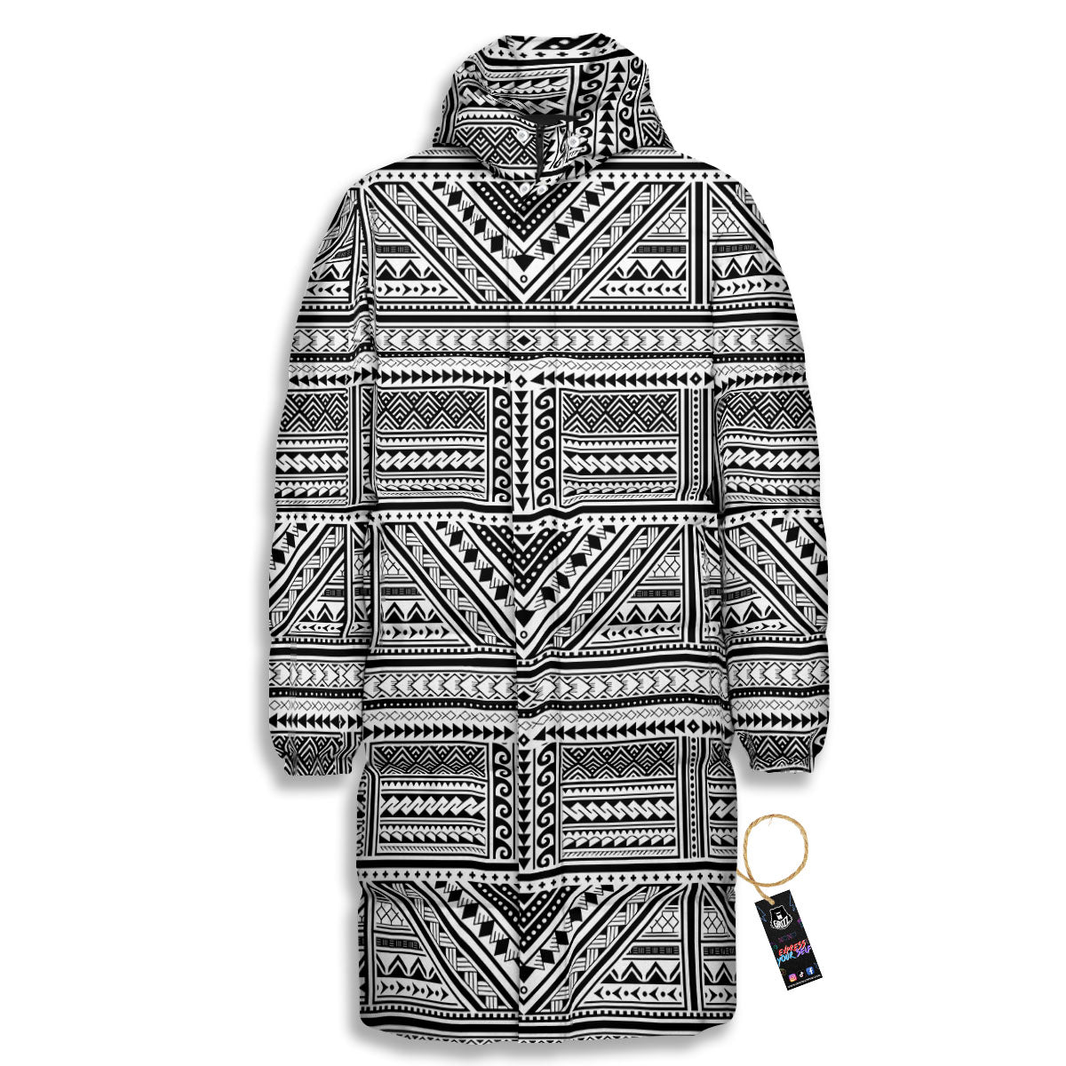 Tattoo Maori Polynesian Print Pattern Long Down Jacket-grizzshop