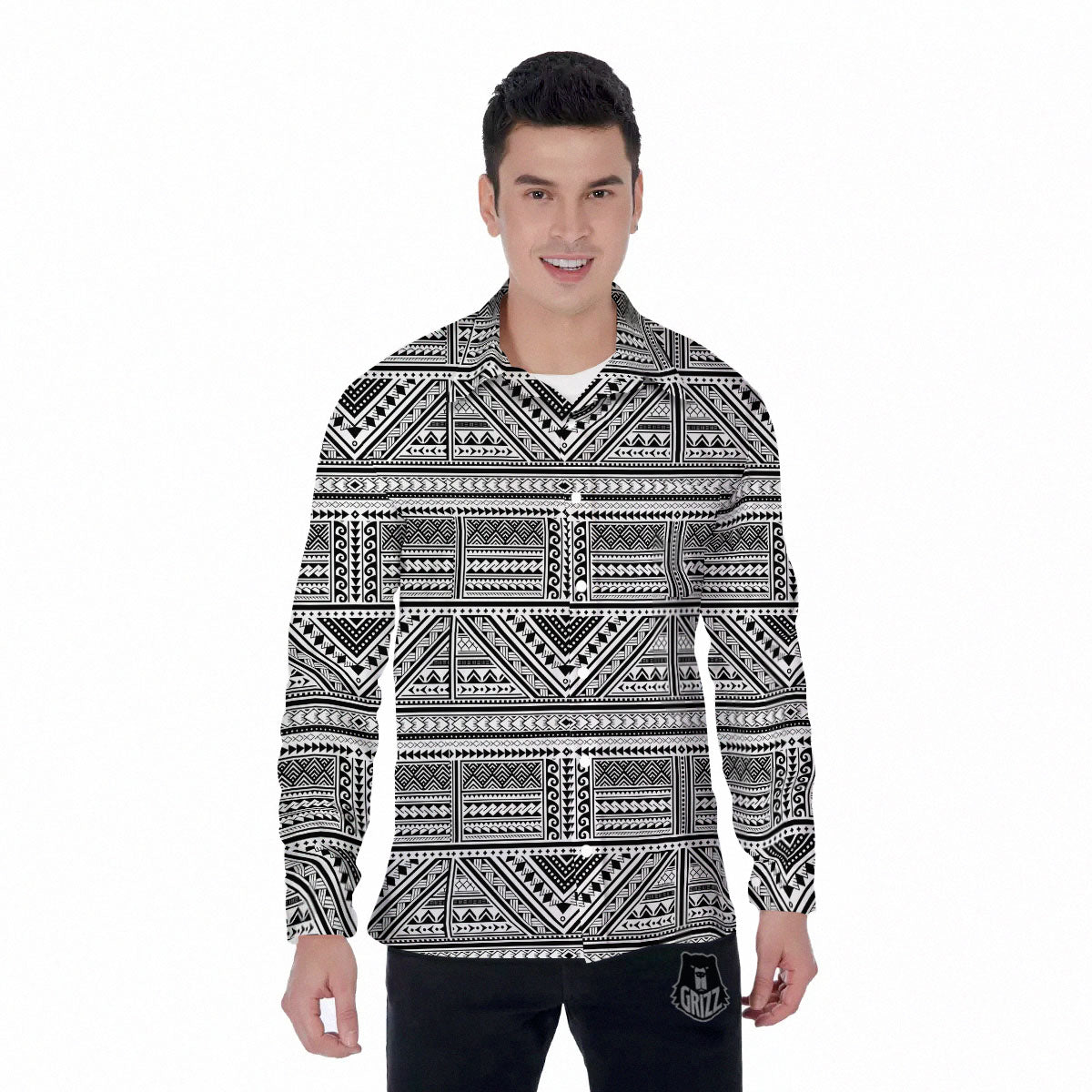 Tattoo Maori Polynesian Print Pattern Men's Long Sleeve Shirts-grizzshop