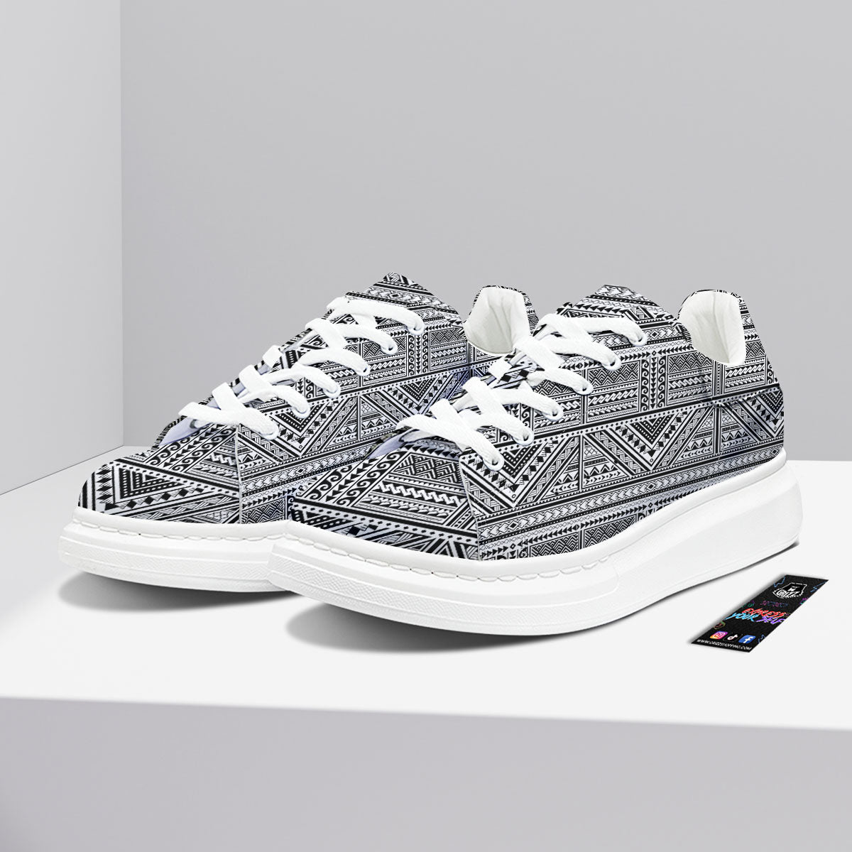 Tattoo Maori Polynesian Print Pattern Platform Shoes-grizzshop