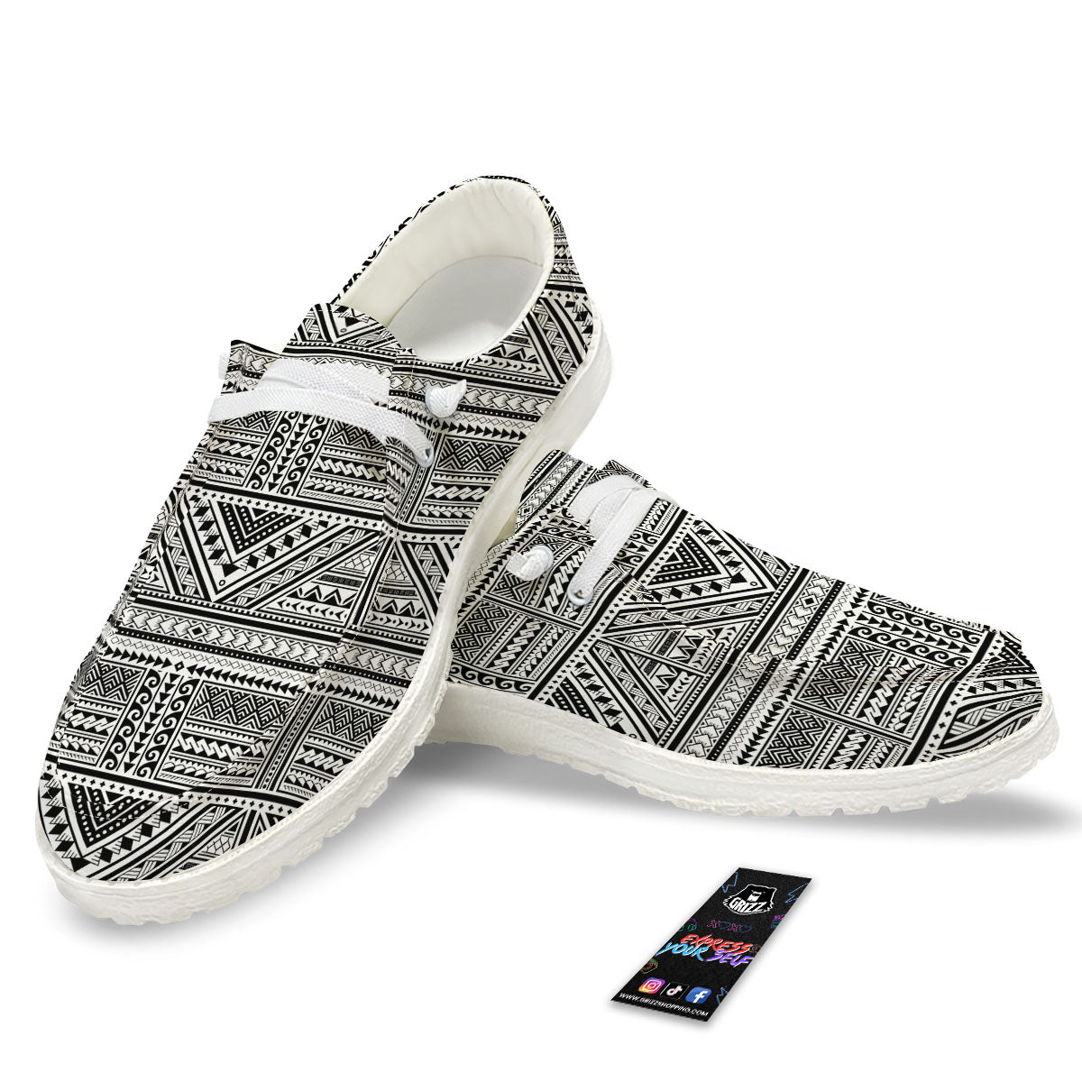 Tattoo Maori Polynesian Print Pattern White Loafers-grizzshop