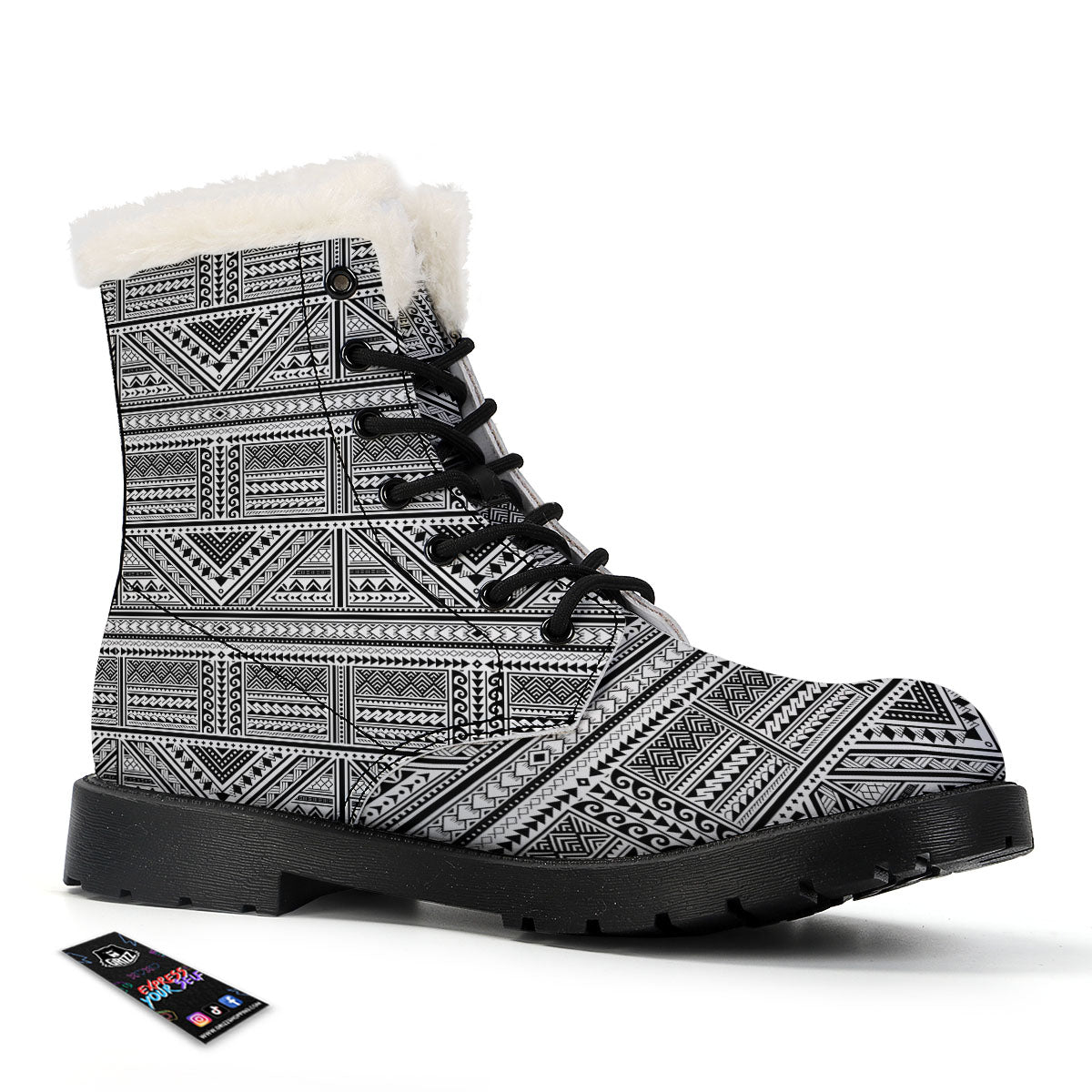 Tattoo Maori Polynesian Print Pattern Winter Boots-grizzshop