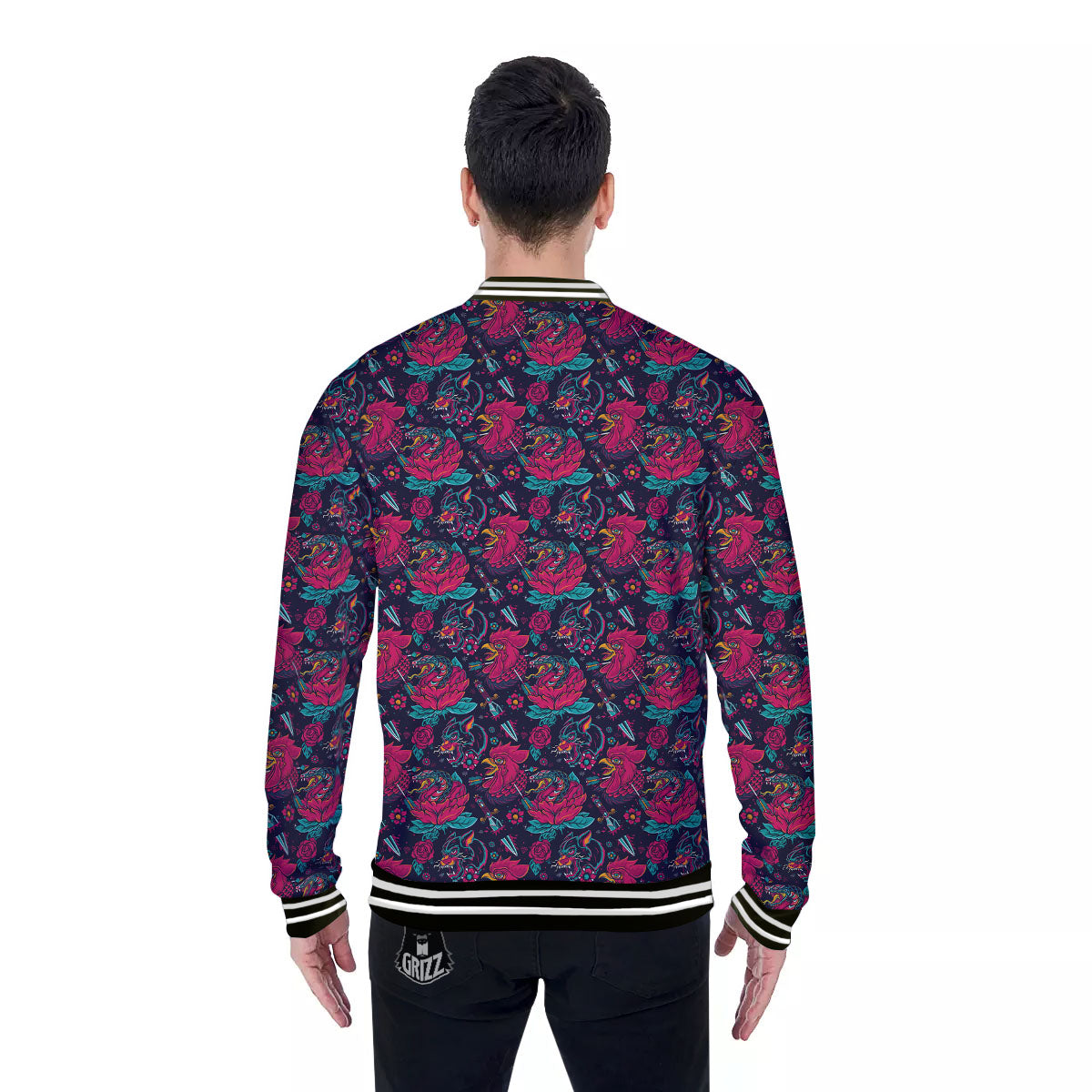 Tattoo Old School Print Pattern Baseball Jacket-grizzshop