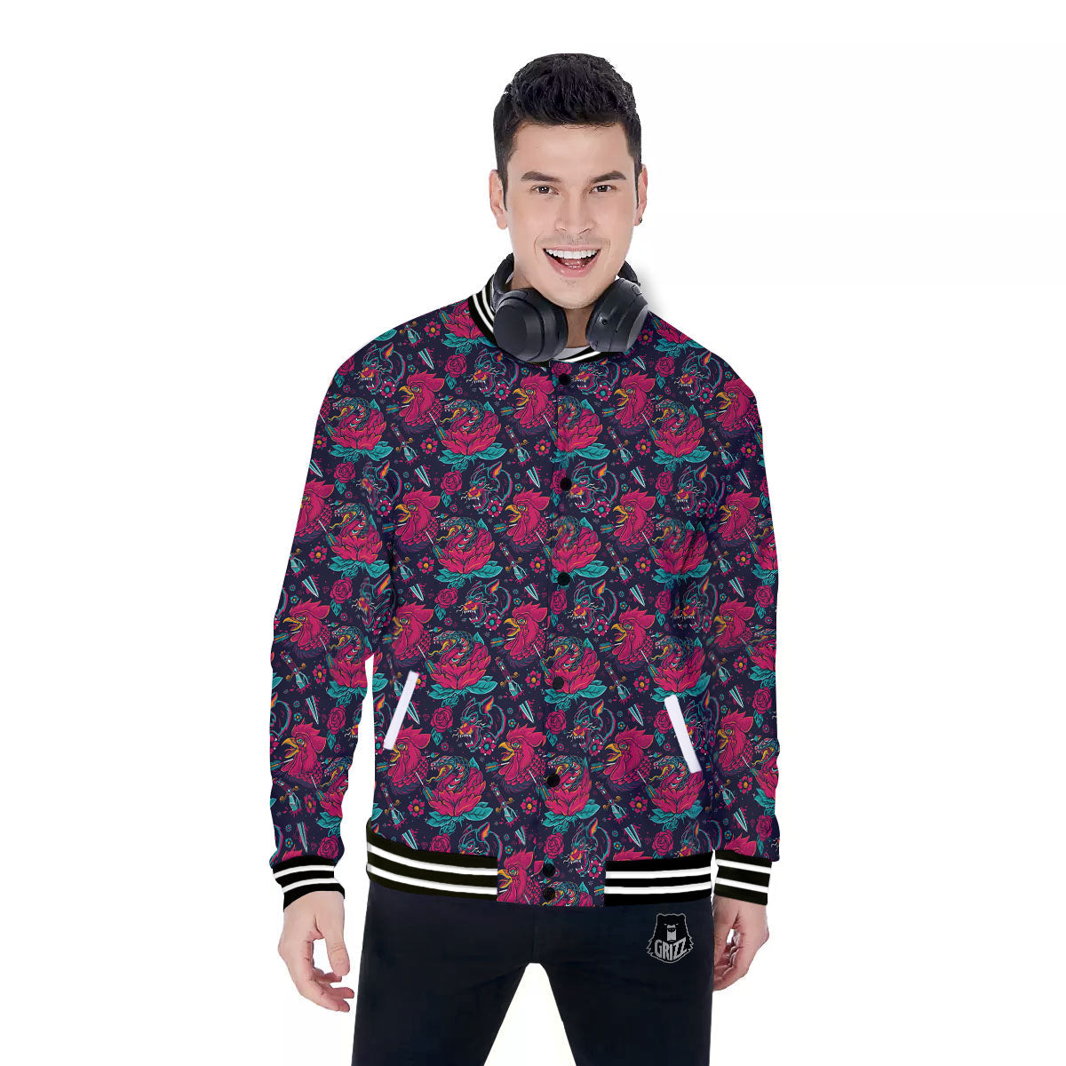 Tattoo Old School Print Pattern Baseball Jacket-grizzshop