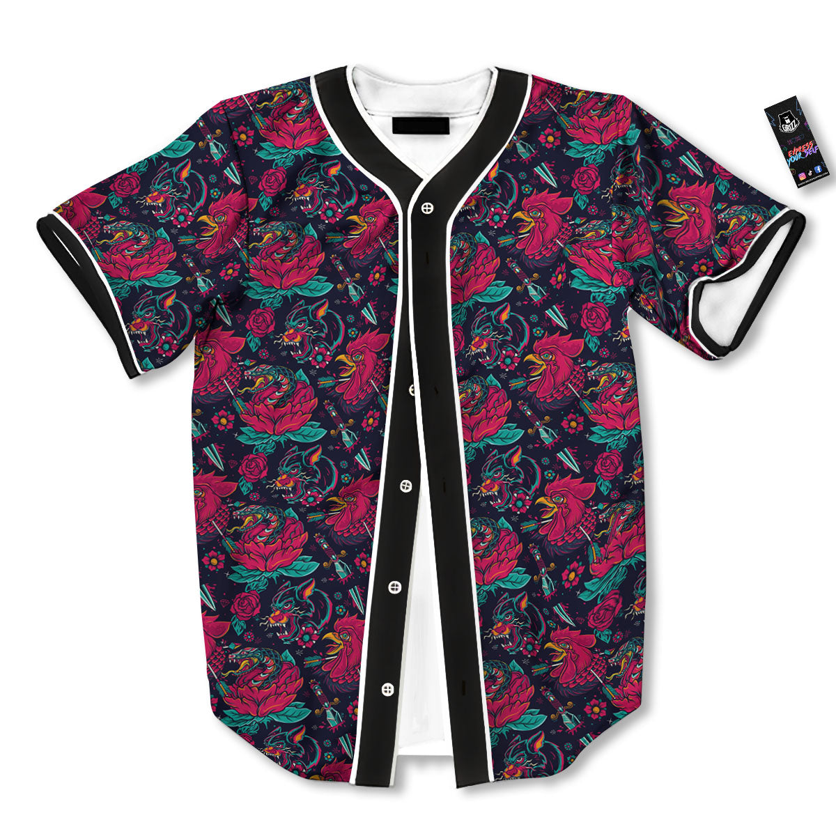 Tattoo Old School Print Pattern Baseball Jersey-grizzshop