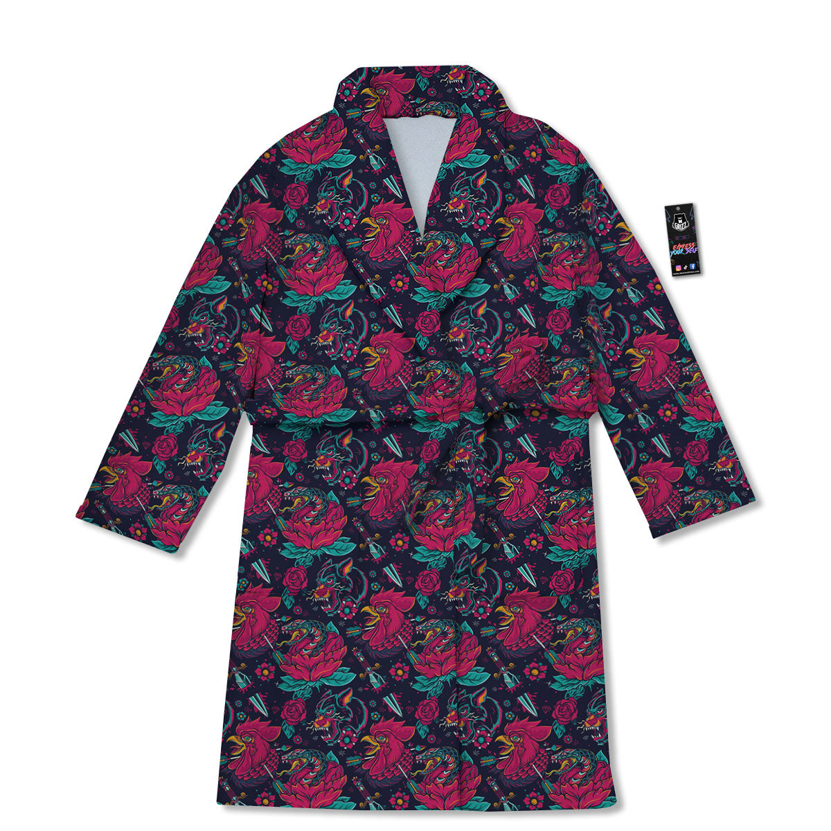 Tattoo Old School Print Pattern Bathrobe-grizzshop