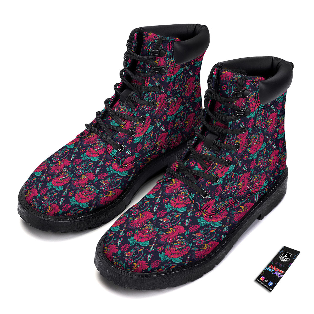 Tattoo Old School Print Pattern Boots-grizzshop