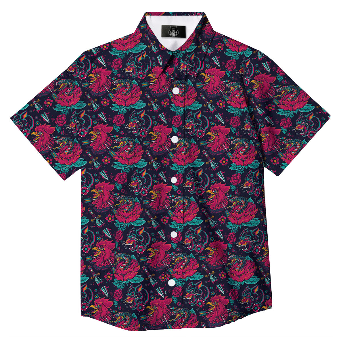 Tattoo Old School Print Pattern Button Up Shirt-grizzshop