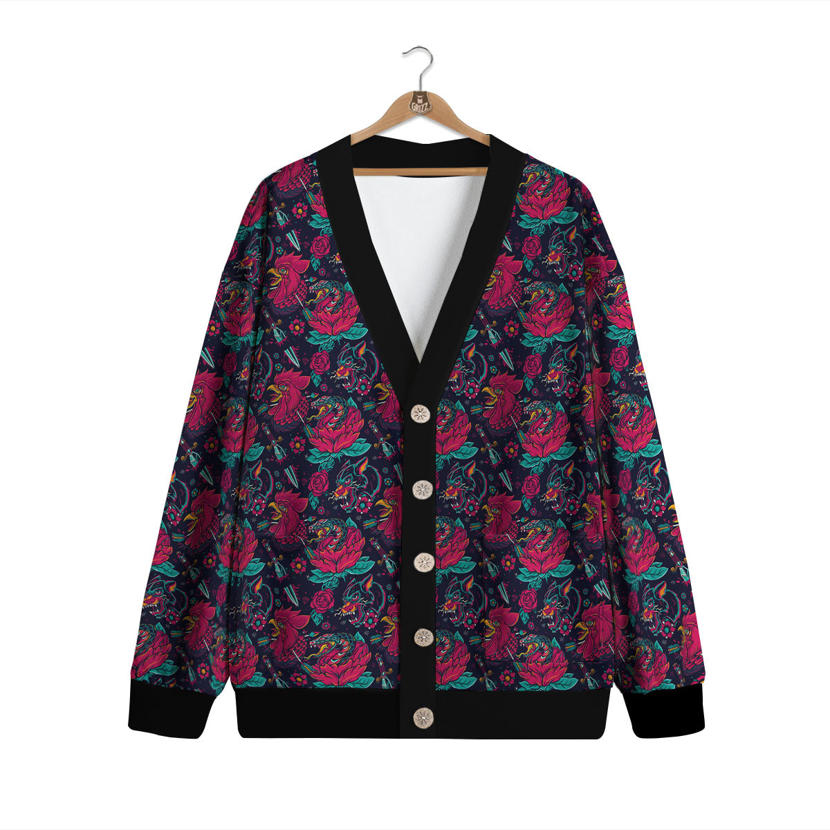 Tattoo Old School Print Pattern Cardigan-grizzshop