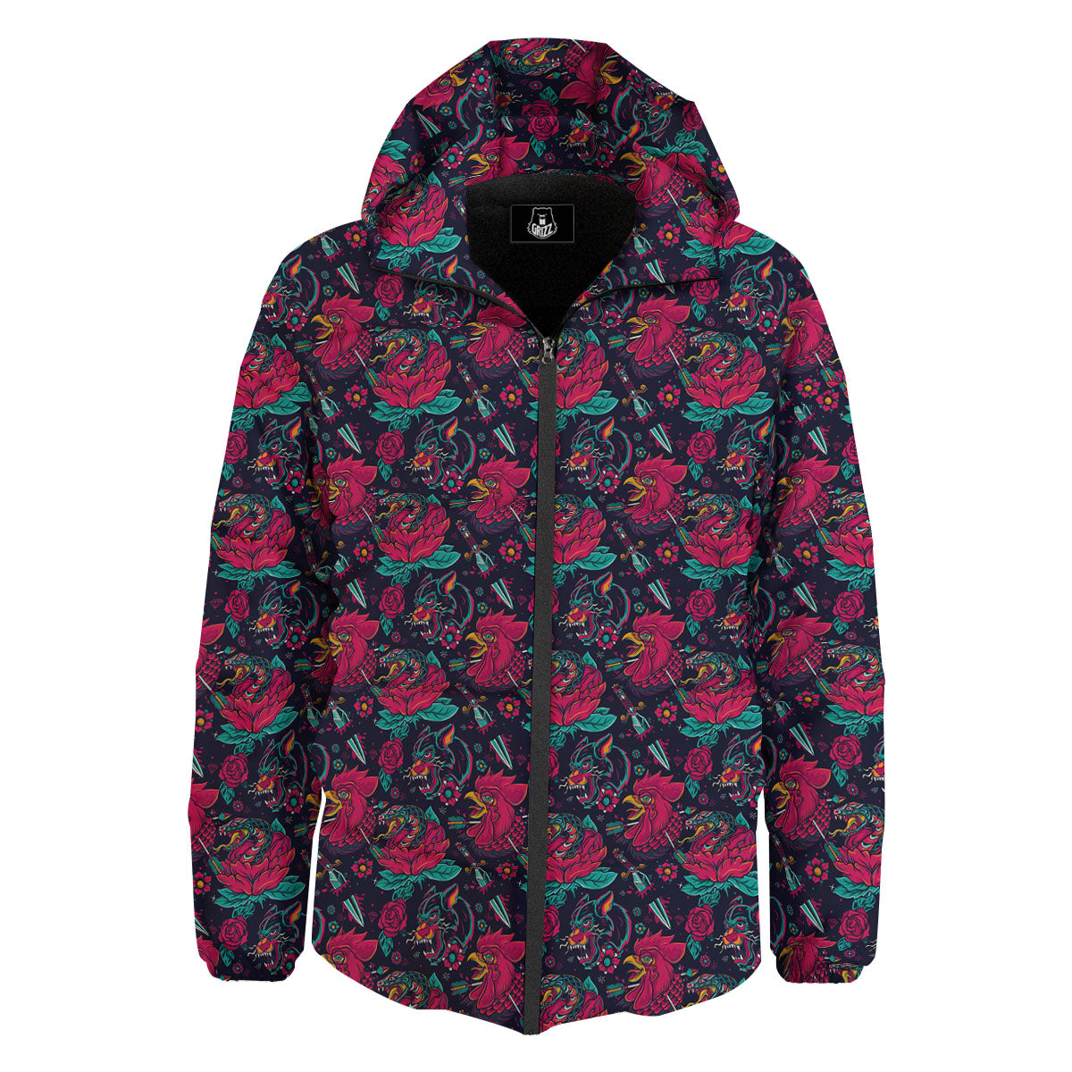 Tattoo Old School Print Pattern Down Jacket-grizzshop