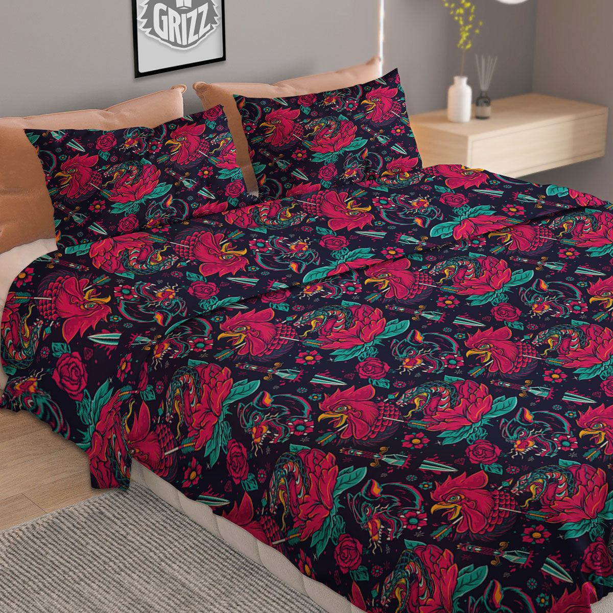 Tattoo Old School Print Pattern Duvet Cover Bedding Set