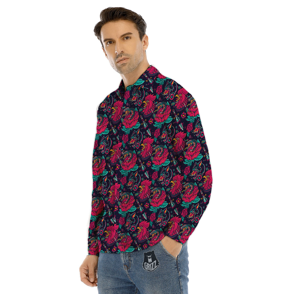 Tattoo Old School Print Pattern Men's Dress Shirts-grizzshop