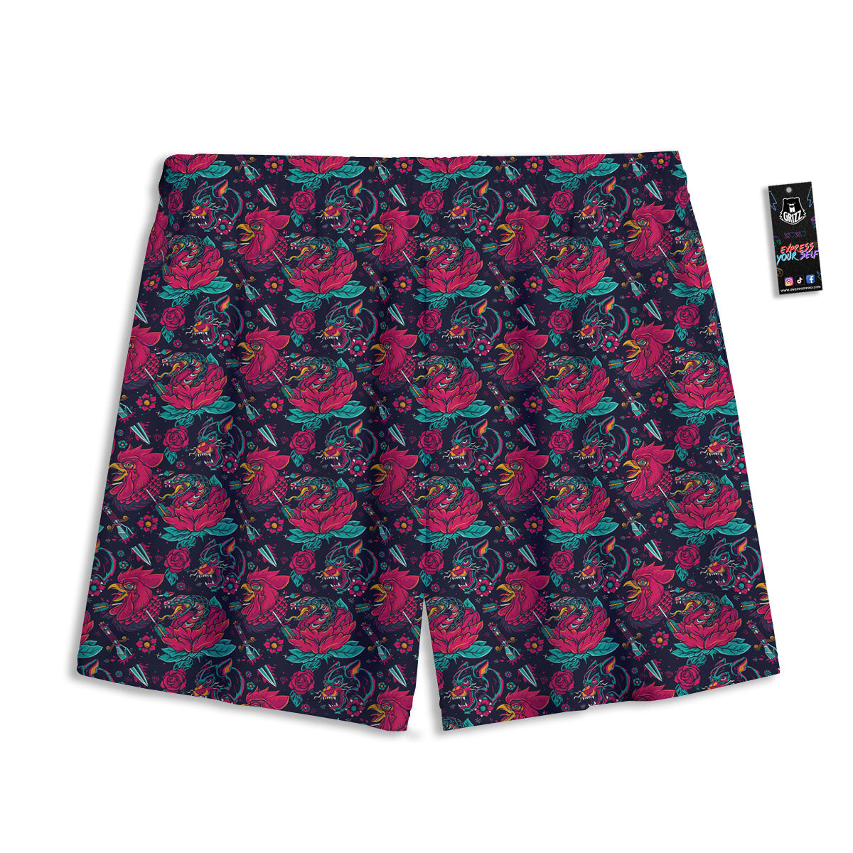 Tattoo Old School Print Pattern Mesh Shorts