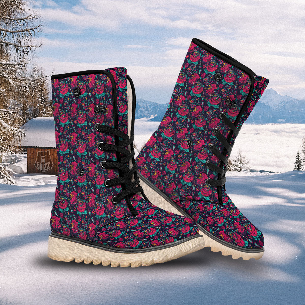 Tattoo Old School Print Pattern Snow Boots-grizzshop