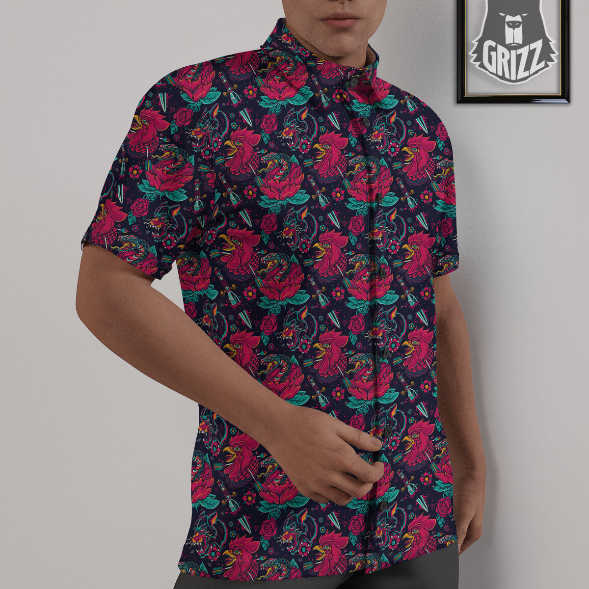 Tattoo Old School Print Pattern Untucked Shirts-grizzshop