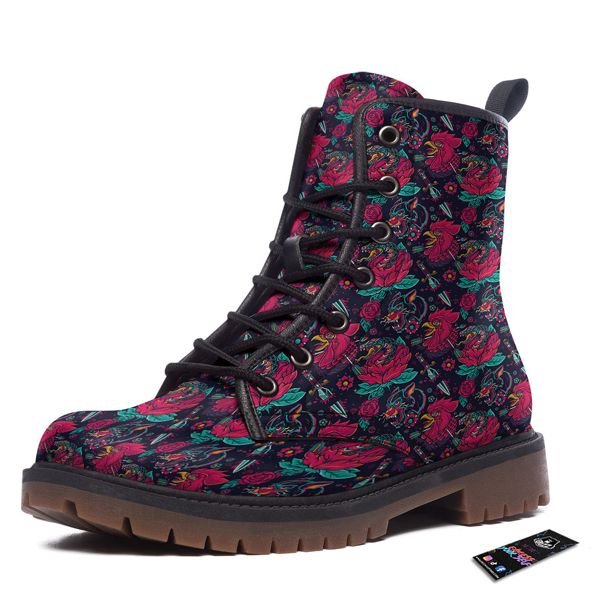 Tattoo Old School Print Pattern Work Boots-grizzshop