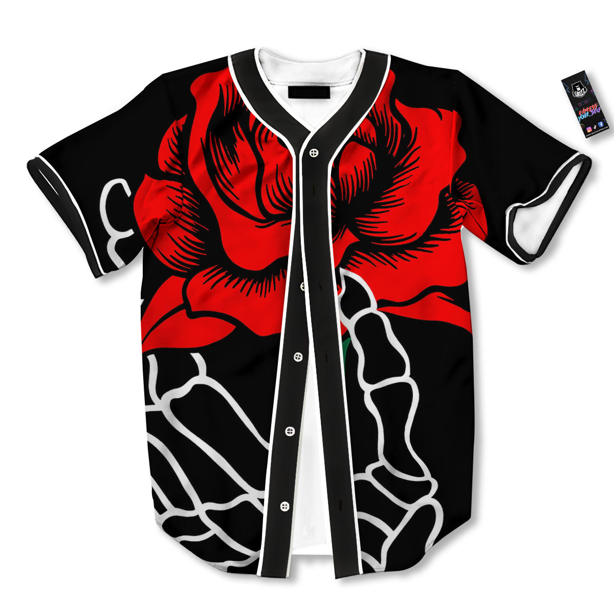 Tattoo Red Roses Print Baseball Jersey-grizzshop