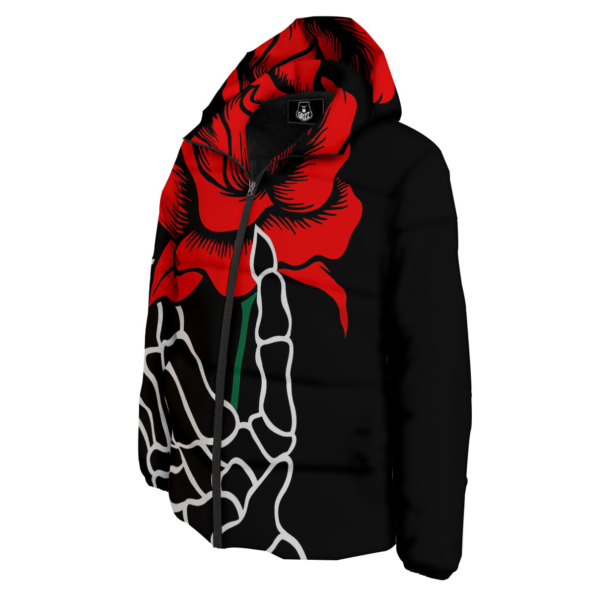 Tattoo Red Roses Print Down Jacket-grizzshop