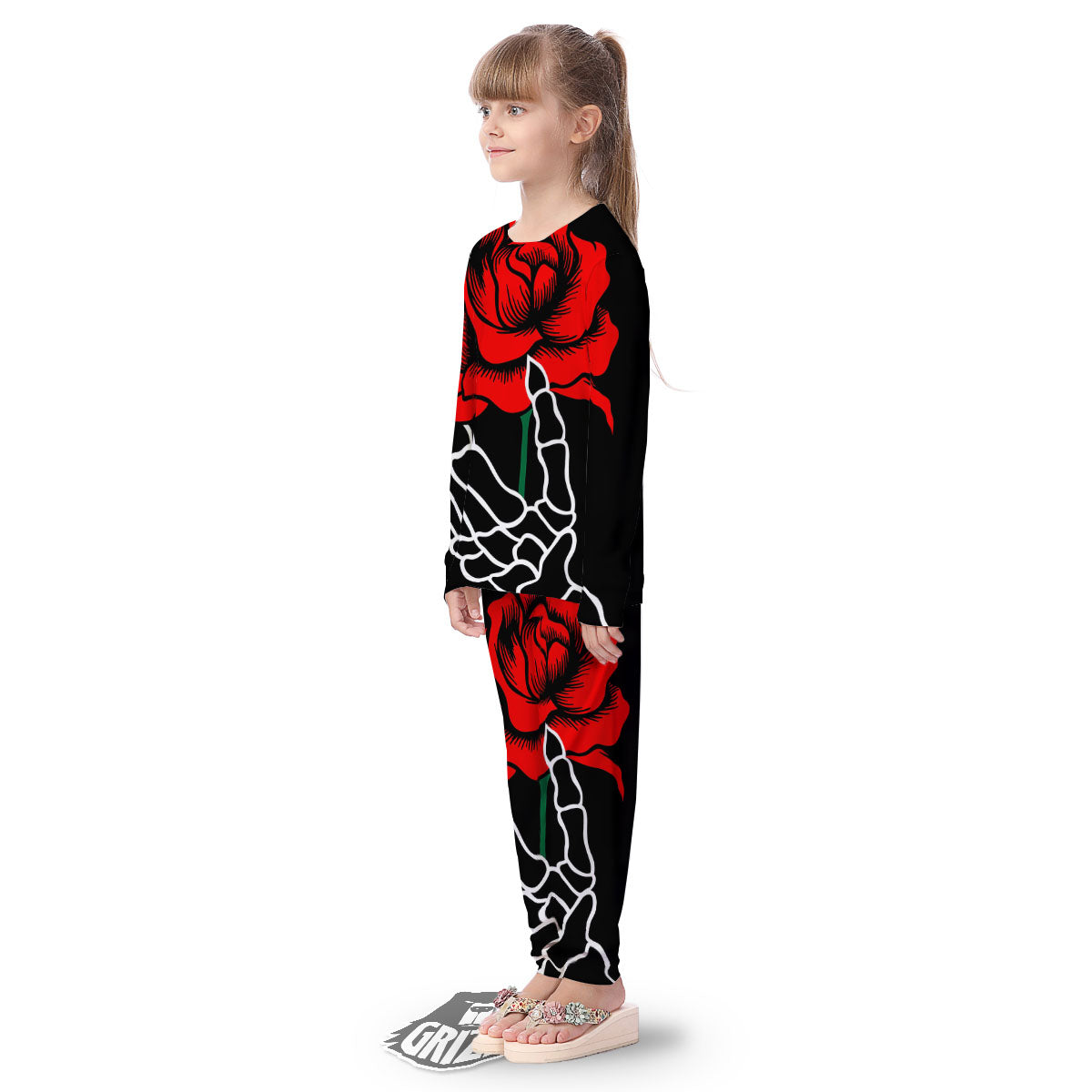 Tattoo Red Roses Print Kid's Pajamas-grizzshop