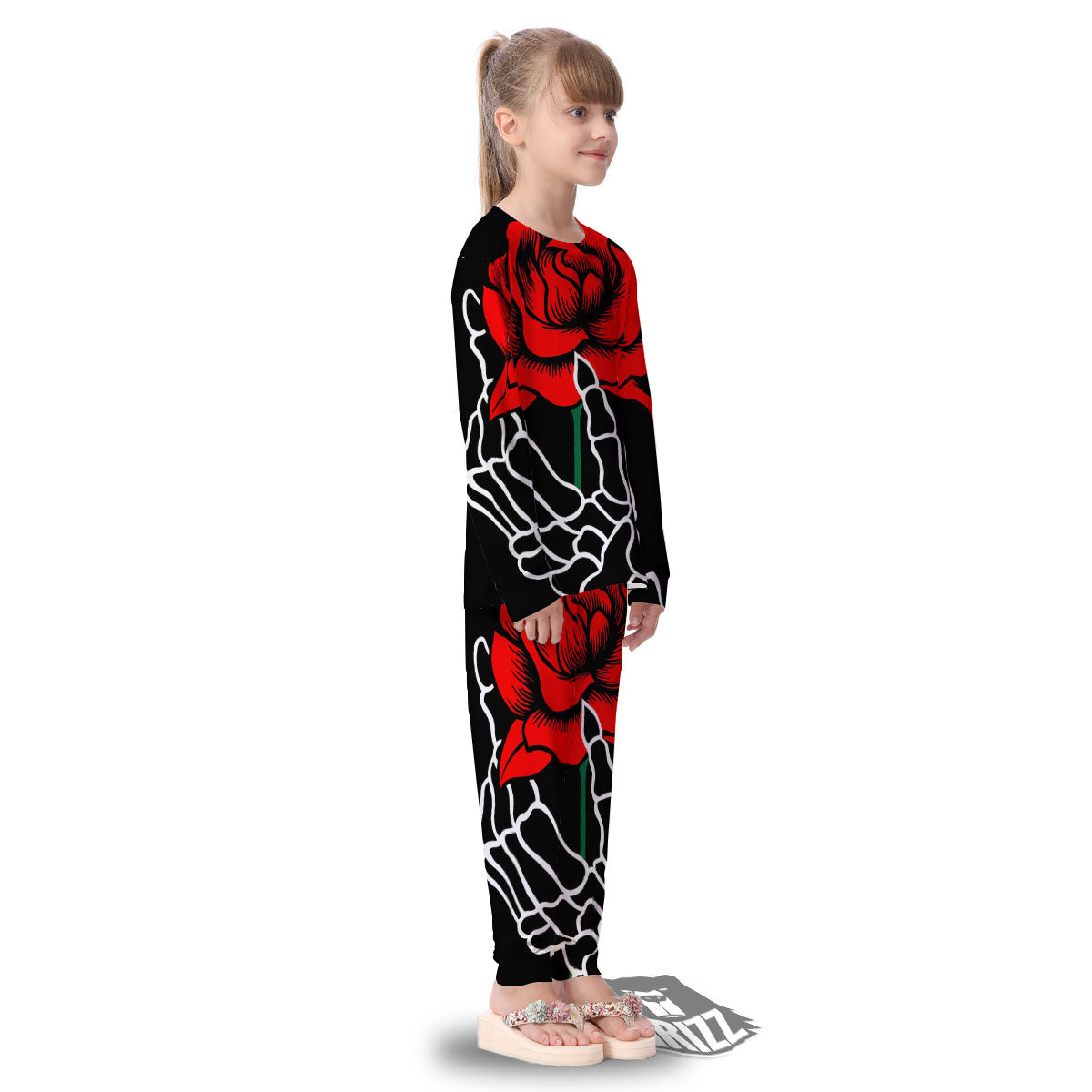 Tattoo Red Roses Print Kid's Pajamas-grizzshop