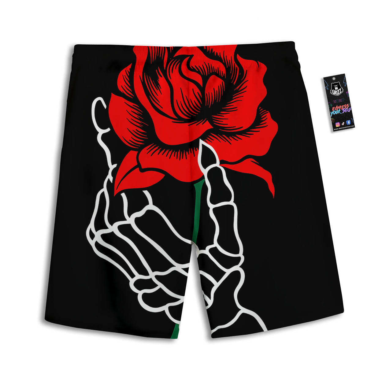 Tattoo Red Roses Print Men's Athletic Shorts