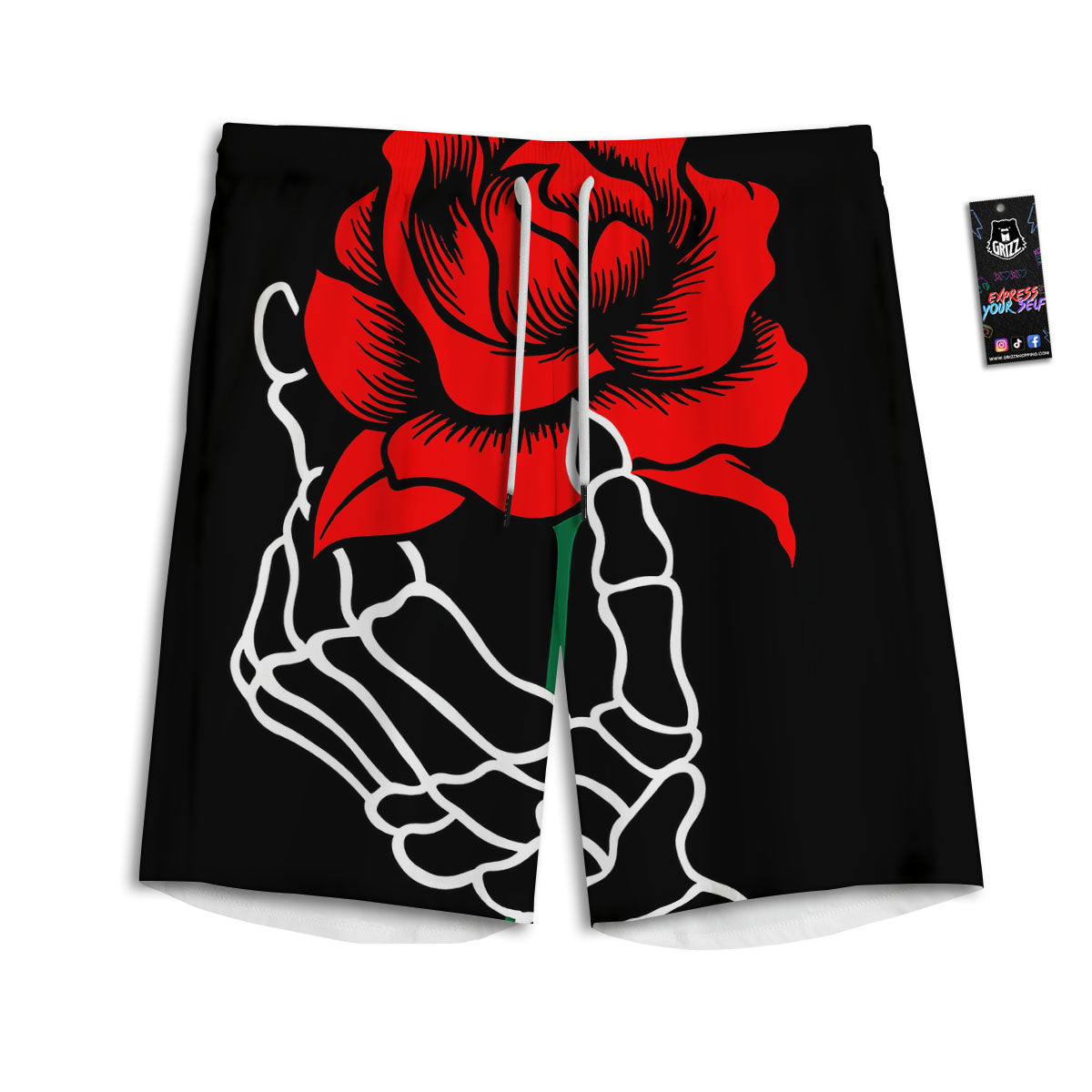 Tattoo Red Roses Print Men's Athletic Shorts