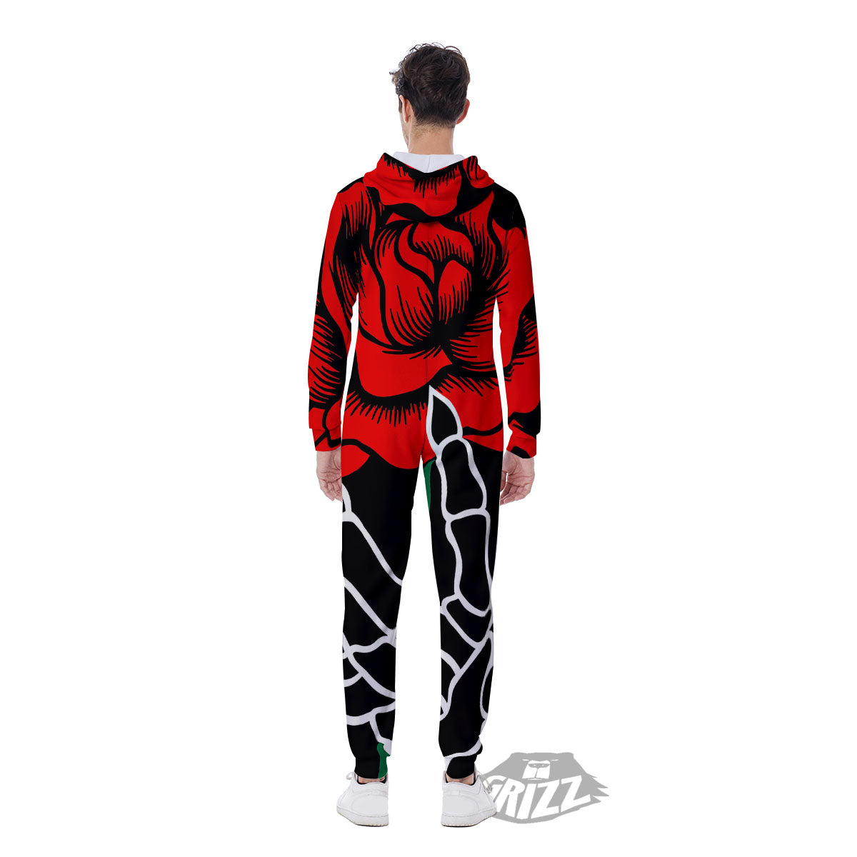 Tattoo Red Roses Print Men's Jumpsuit-grizzshop