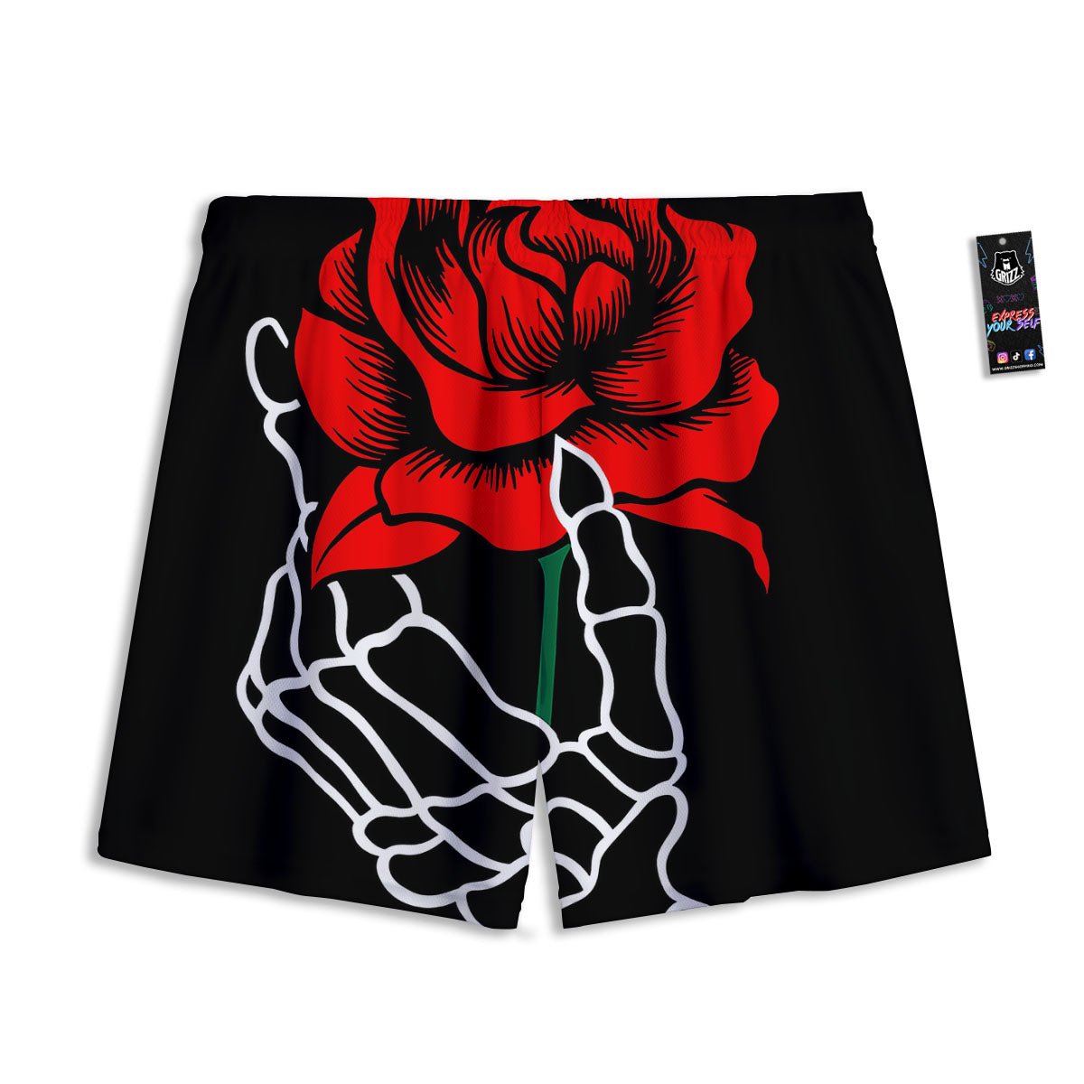 Tattoo Red Roses Print Mesh Shorts