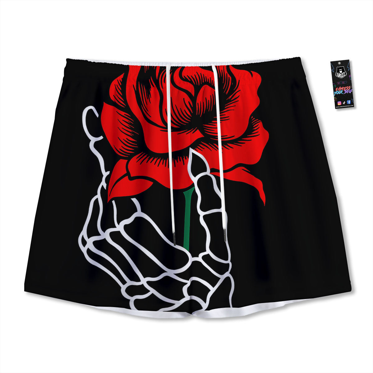 Tattoo Red Roses Print Mesh Shorts