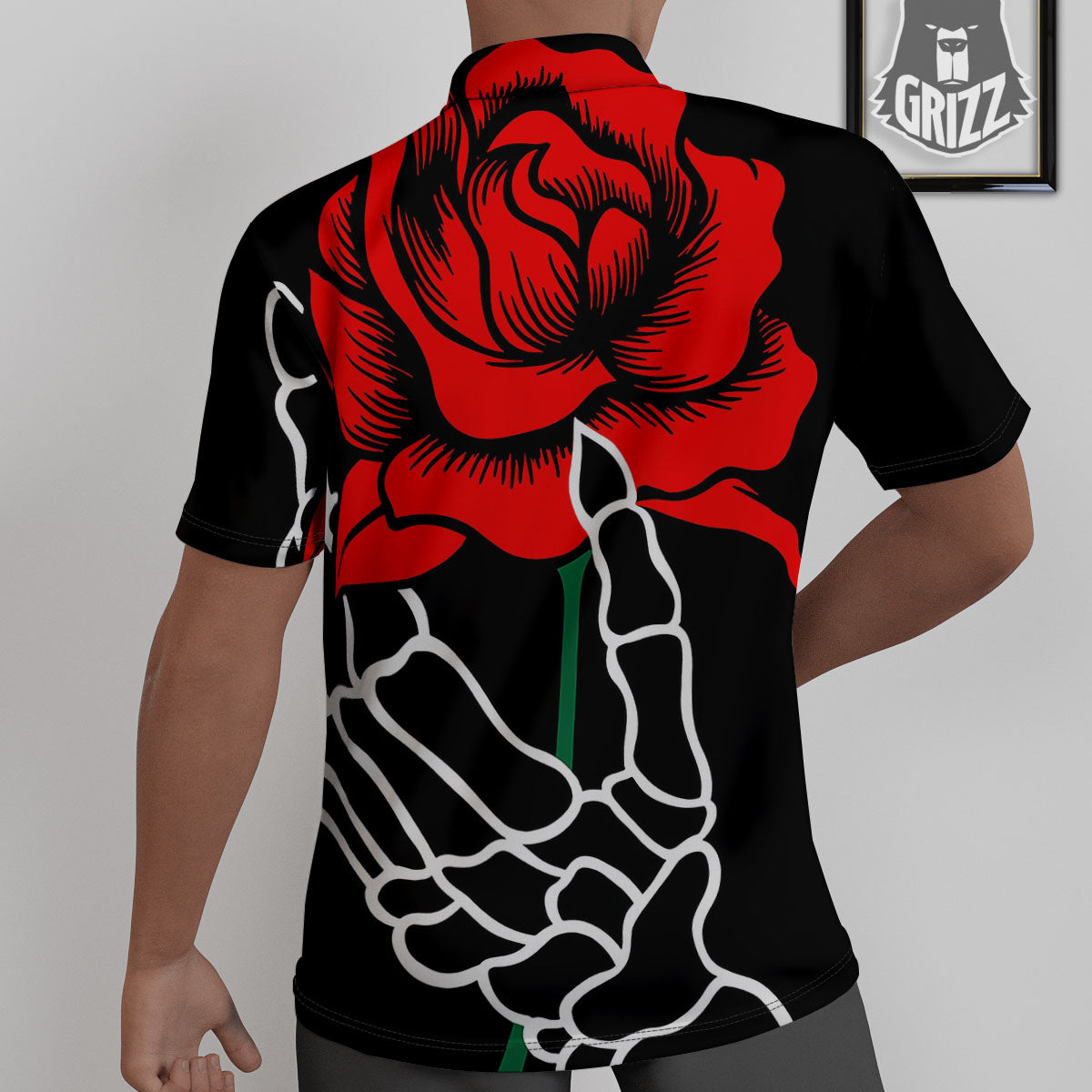 Tattoo Red Roses Print Untucked Shirts-grizzshop