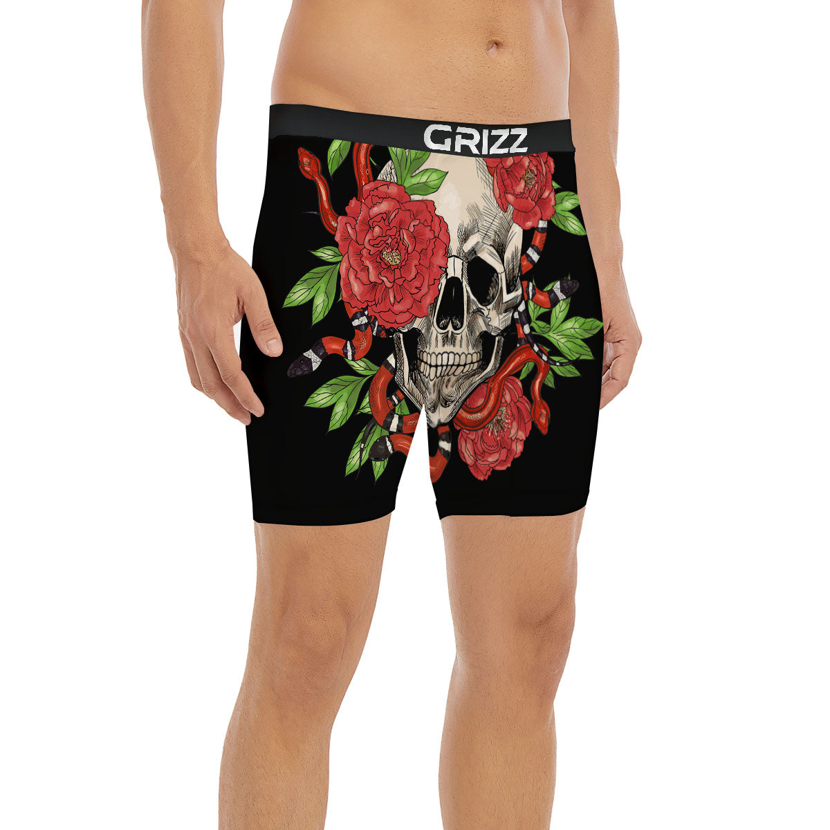 Tattoo Roses And Skull Print Boxer Briefs-grizzshop