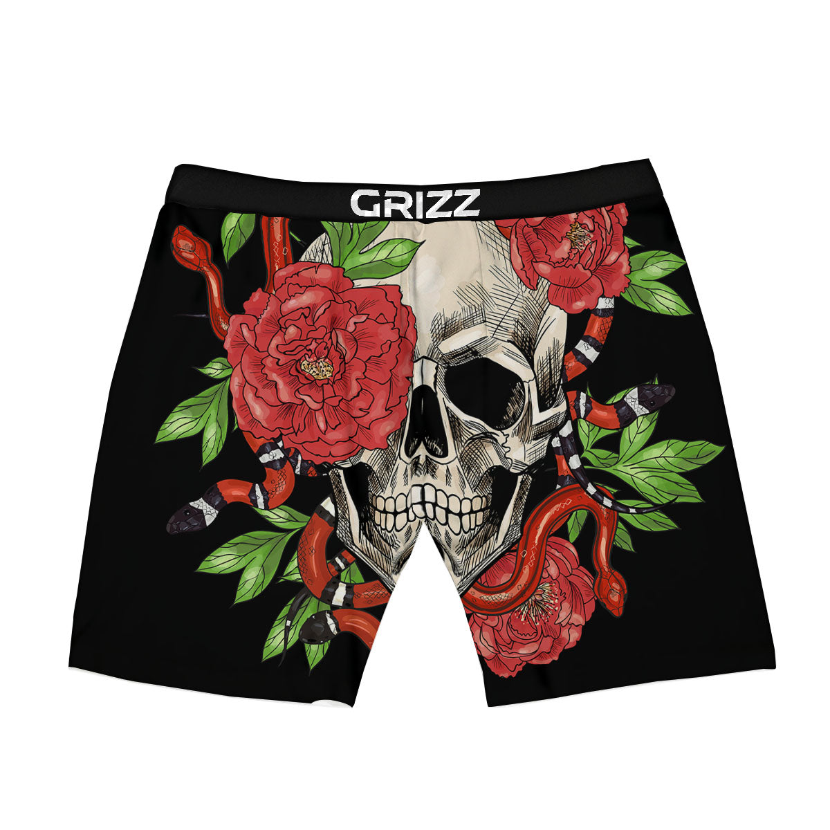 Tattoo Roses And Skull Print Boxer Briefs-grizzshop