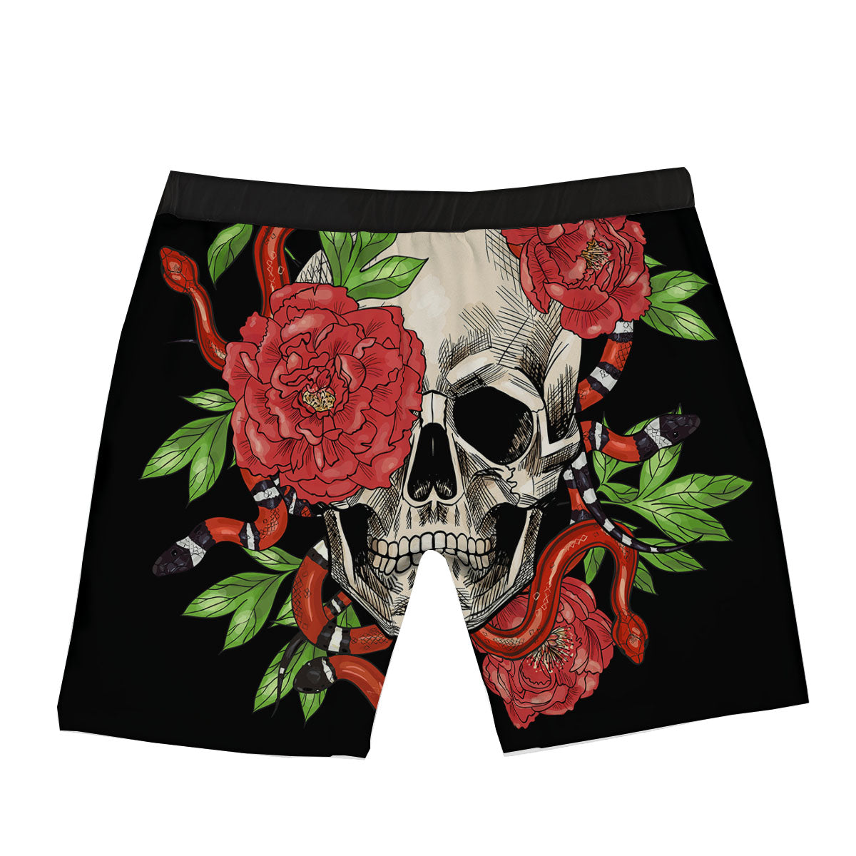 Tattoo Roses And Skull Print Boxer Briefs-grizzshop