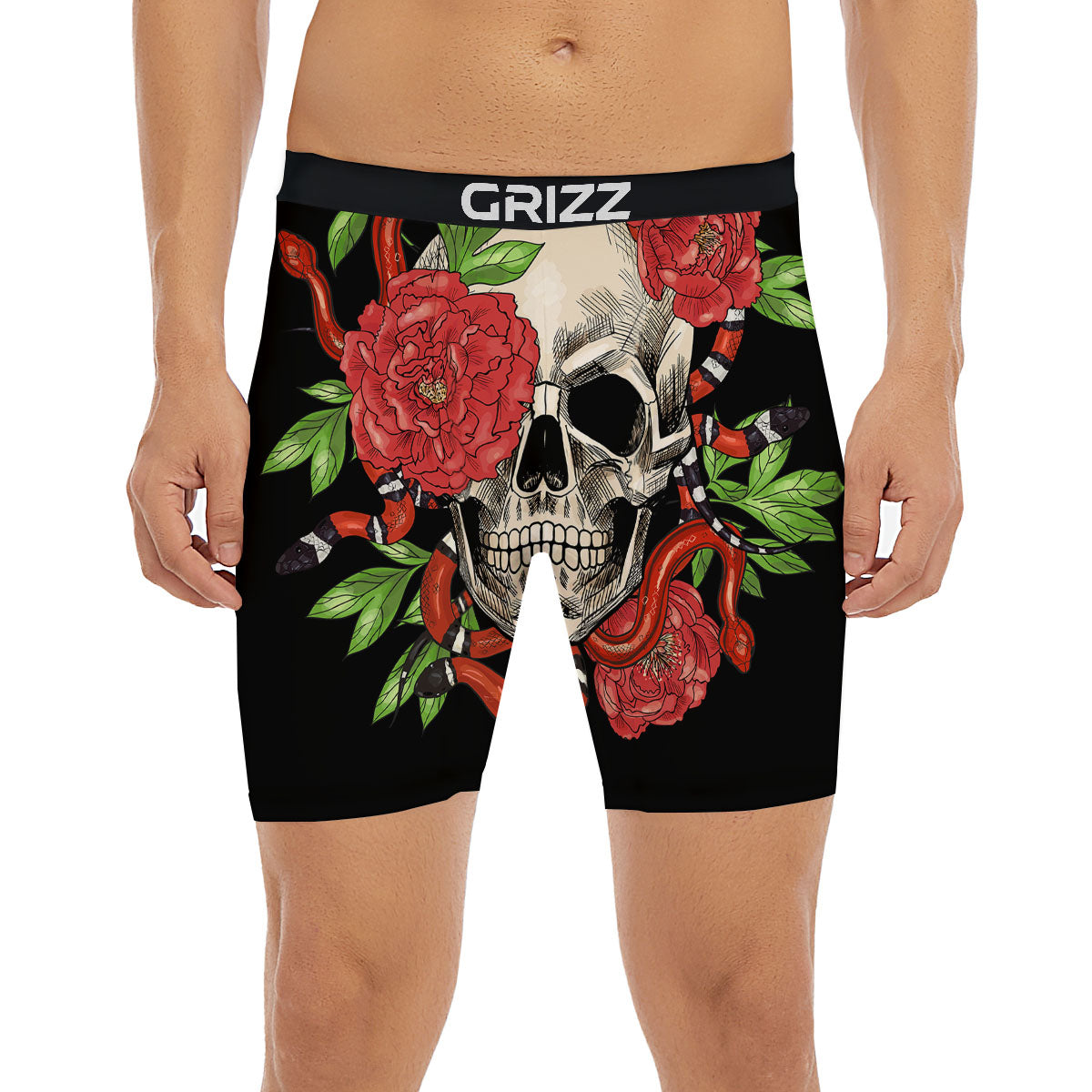 Tattoo Roses And Skull Print Boxer Briefs-grizzshop
