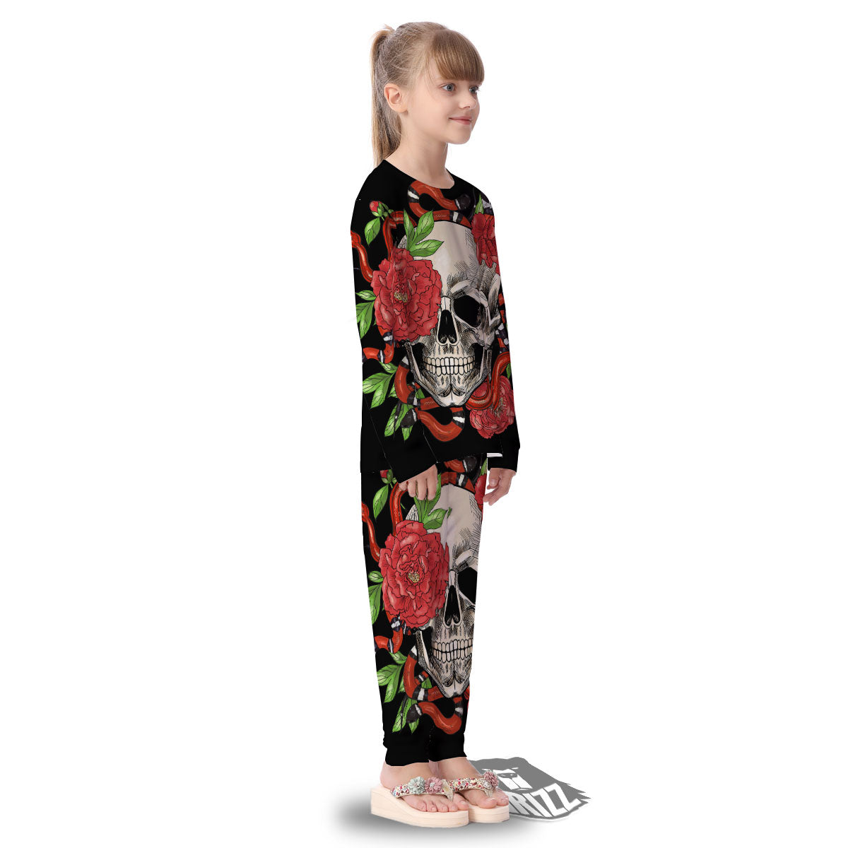 Tattoo Roses And Skull Print Kid's Pajamas-grizzshop
