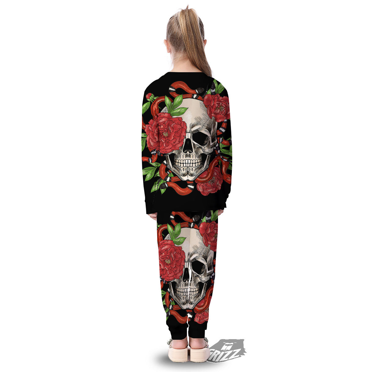 Tattoo Roses And Skull Print Kid's Pajamas-grizzshop
