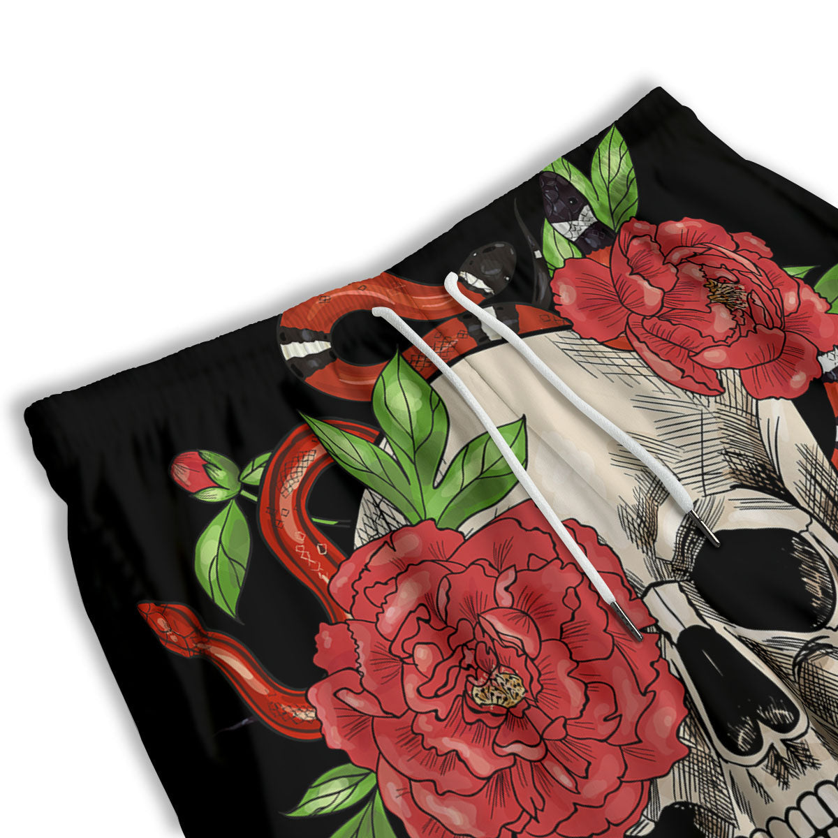 Tattoo Roses And Skull Print Men's Athletic Shorts