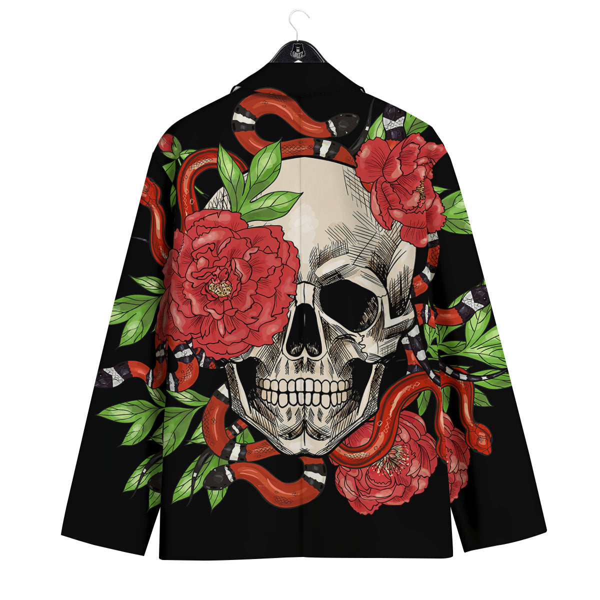 Tattoo Roses And Skull Print Men's Sport Coat-grizzshop