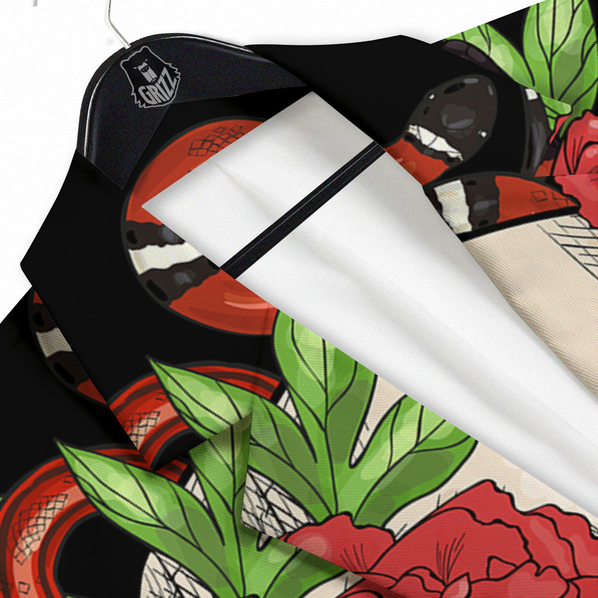 Tattoo Roses And Skull Print Men's Sport Coat-grizzshop