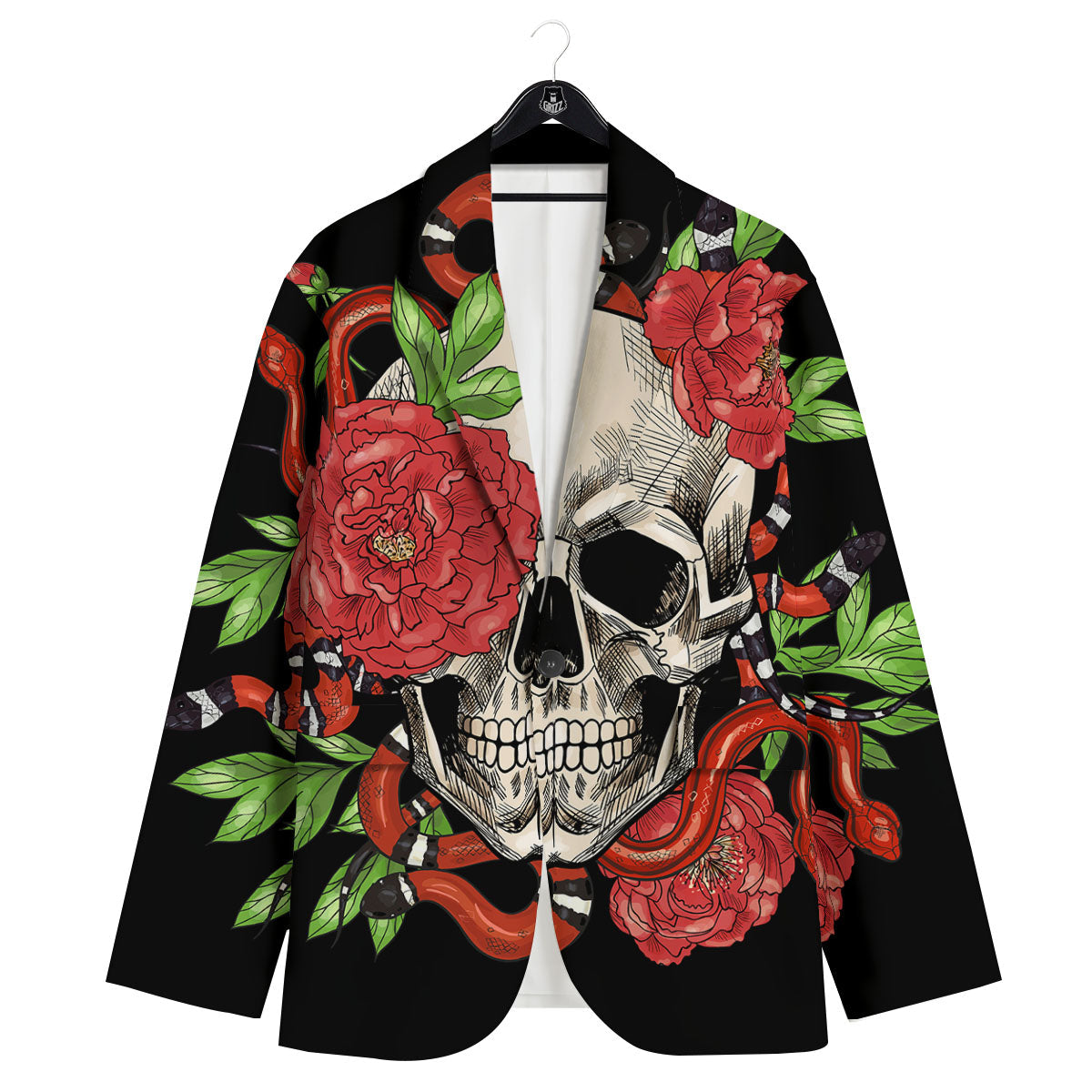 Tattoo Roses And Skull Print Men's Sport Coat-grizzshop