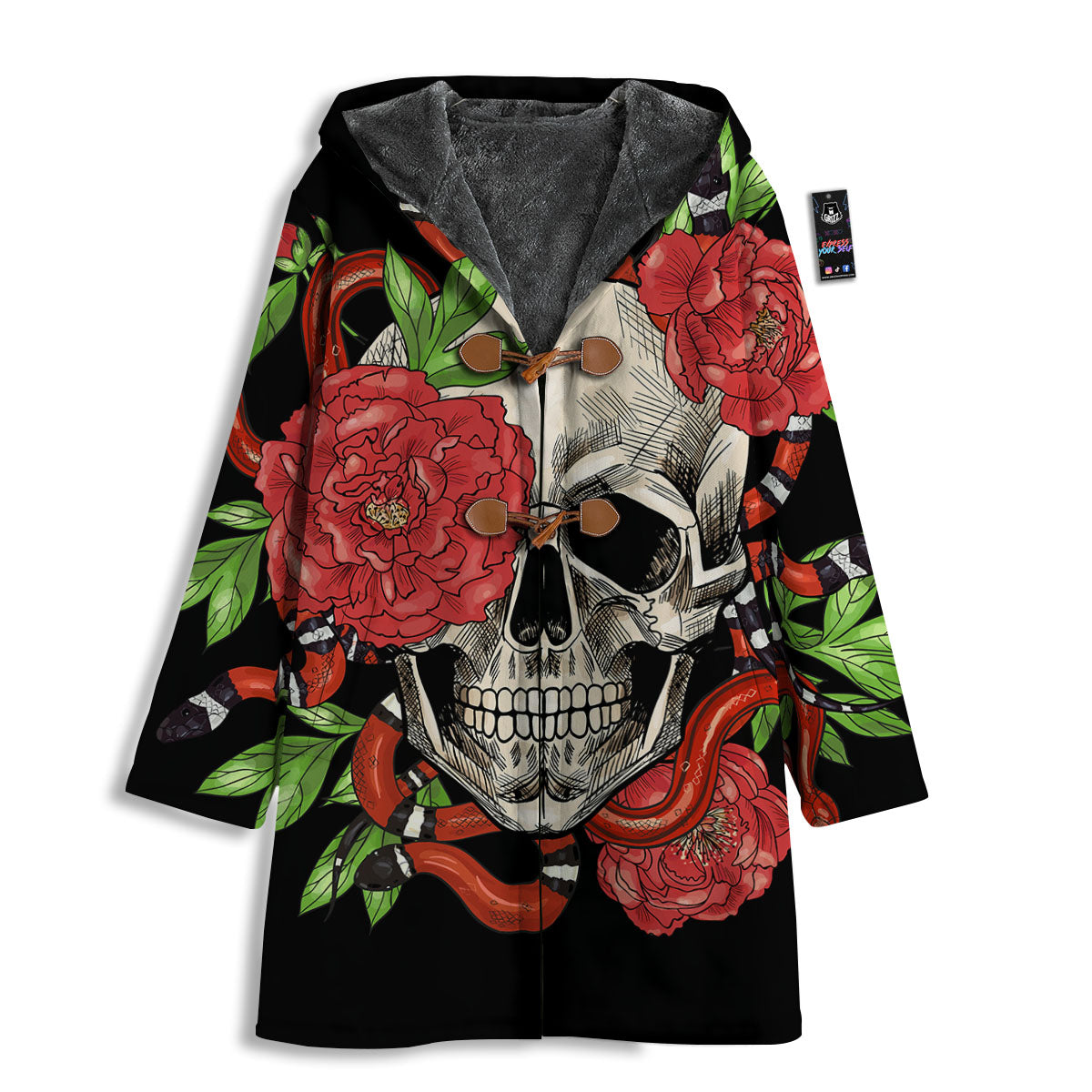 Tattoo Roses And Skull Print Men's Windbreaker Jacket-grizzshop