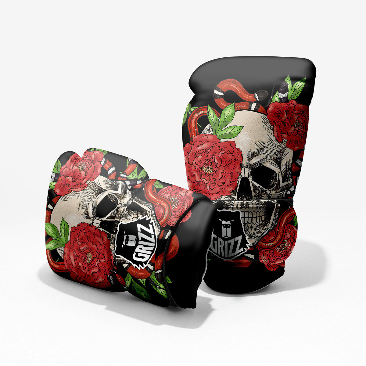 Tattoo Roses And Skull Print Pro Boxing Glove