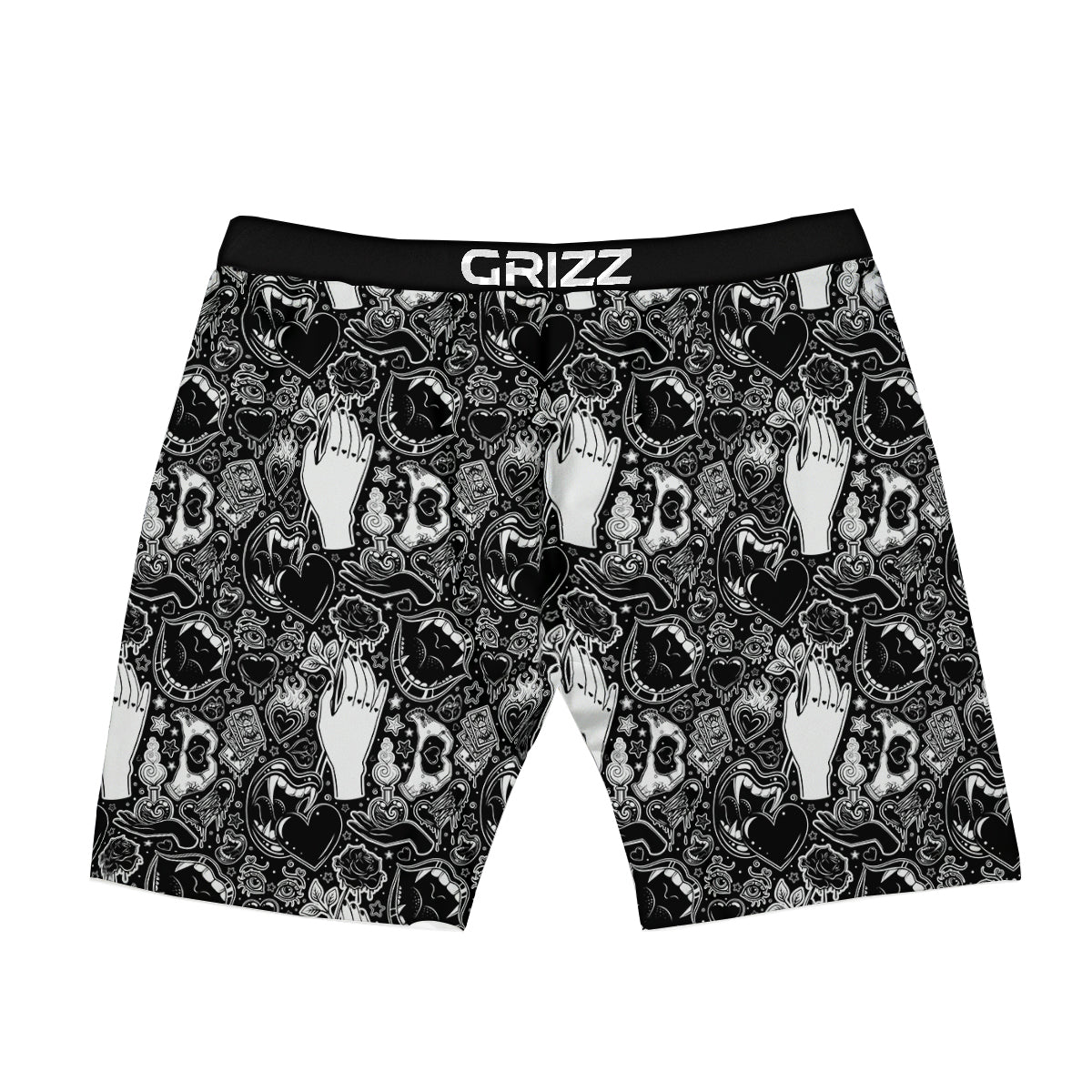 Tattoo Vampire Black and White Print Pattern Boxer Briefs-grizzshop