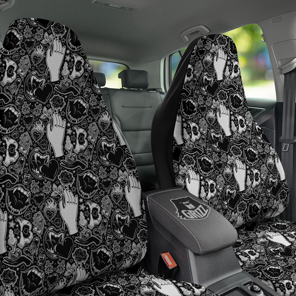 Tattoo Vampire Black and White Print Pattern Car Seat Covers-grizzshop