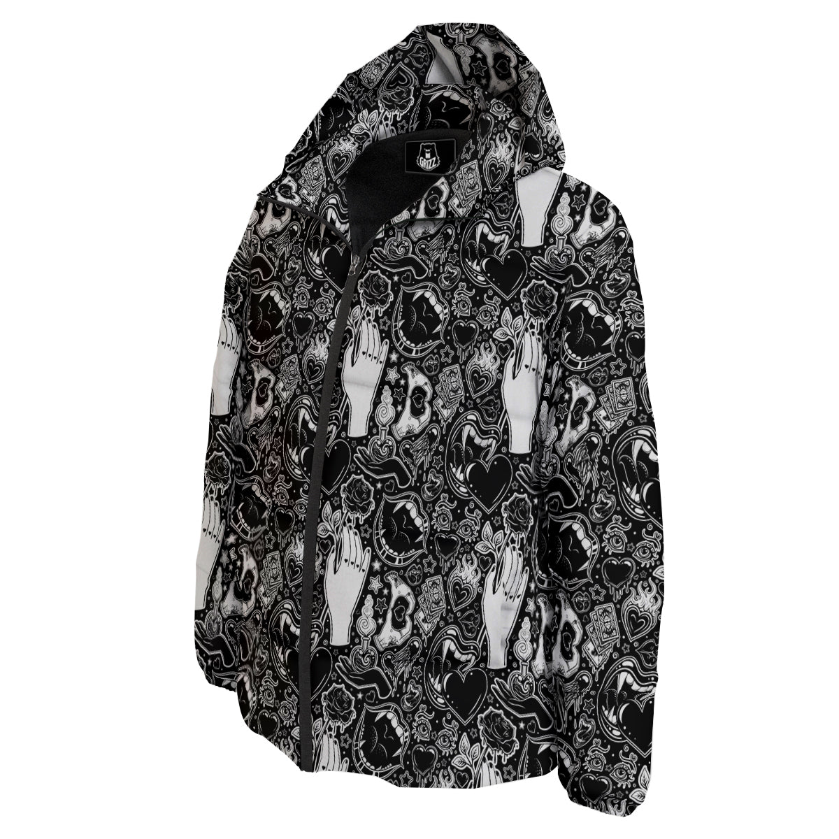 Tattoo Vampire Black and White Print Pattern Down Jacket-grizzshop