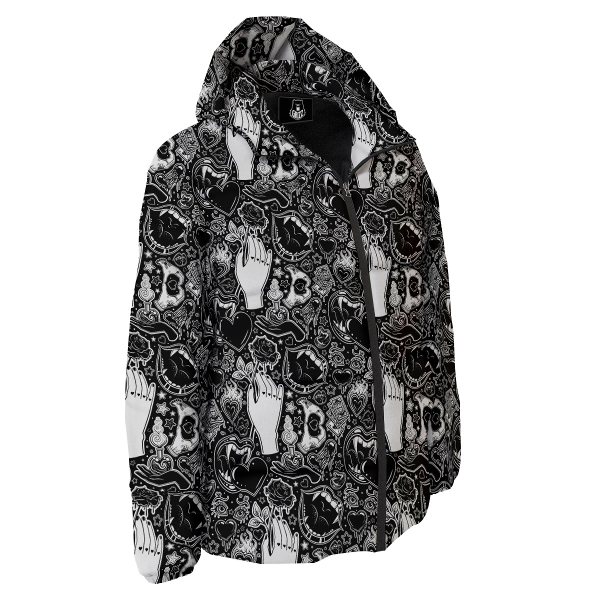Tattoo Vampire Black and White Print Pattern Down Jacket-grizzshop