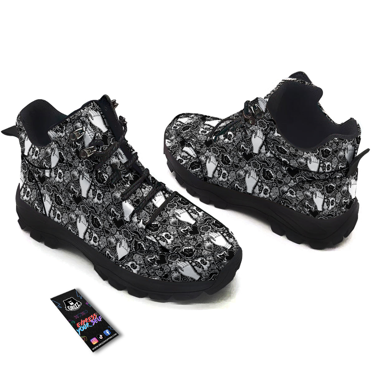 Tattoo Vampire Black and White Print Pattern Hiking Shoes-grizzshop